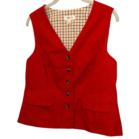 isaac mizrahi RUNWAY red corduroy window pane plaid button down vest HOLIDAY L - Picture 1 of 4